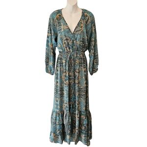 Boemo Maxi Boho Whimsical Peasant Paisley Dress Medium